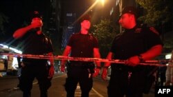 Police standing guard after Times Square was evacuated