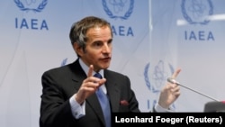 IAEA chief Rafael Grossi attends a news conference during a board of governors meeting at IAEA headquarters in Vienna in June.