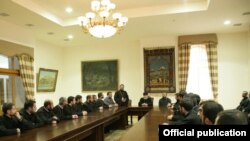 Armenia -- Catholicos Garegin II meets with clergymen serving as army chaplains, 15Feb2011.