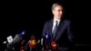 Serbian President Aleksandar Vucic speaks to the media in Ohrid, North Macedonia, on March 18.