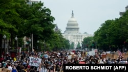 Protest împotriva rasismului la Washington, 6 iunie 2020.