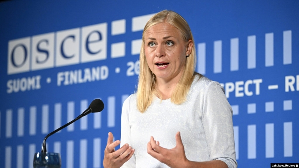 Finska šefica diplomatije Elina Valtonen, trenutno predsjedavajuća OSCE-a, na obilježavanju 50. godišnjice Helsinškog završnog akta u Helsinkiju, 31. jula 2025.