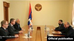 Nagorno Karabakh - Bako Sahakian (F from R), president of Nagorno Karabakh, meets with Matthias Wilkes (C, L), chief executive of the Bergstrasse district in the German state of Hesse, Stepanakert, 04Apr2013.