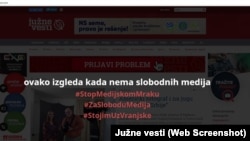 Stranica Južnih vesti u vreme kampanje solidarnosti sa Vranjskim