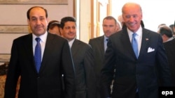 Iraqi Prime Minister Nuri al-Maliki (left) and U.S. Vice President Joe Biden