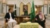 Saudi King Salman (R) meeting Pakistani Prime Minister Imran Khan in Riyadh on October 23.