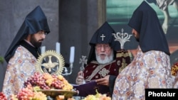 Armenia - Catholicos Garegin II speaks during a Grape Blessing ceremony in Echmiadzin, August 16, 2026.