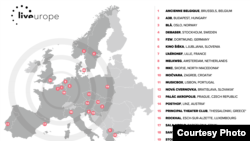 Картата на платформата Live Europe