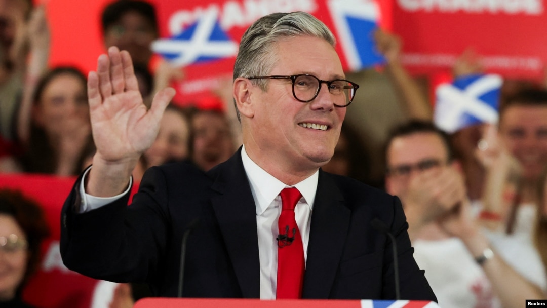British Labour Party leader Keir Starmer attends a victory party in London early on July 5.
