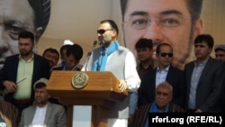 Atta Mohammad Noor, the powerful governor of northern Balkh Province, addressing a demonstration in the provincial capital, Mazar-e Sharif, on August 1.