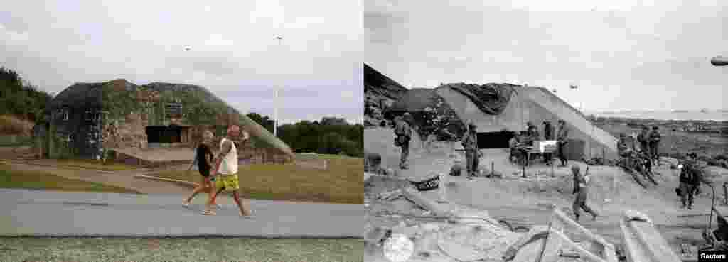 Desno, američke snage se okupljaju oko signalnog punkta koji koriste inžinjeri koriste nakon što su protjerane njemačke trupe sa plaže Omaha 7. juna 1944.