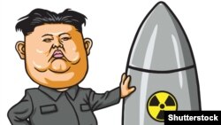 Лидерот на Северна Кореја со ракета. Илустрација. 
