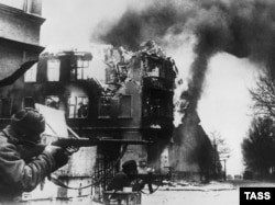 Soldiers of the Red Army capture the city of Koenigsberg from German troops in the Second World War.