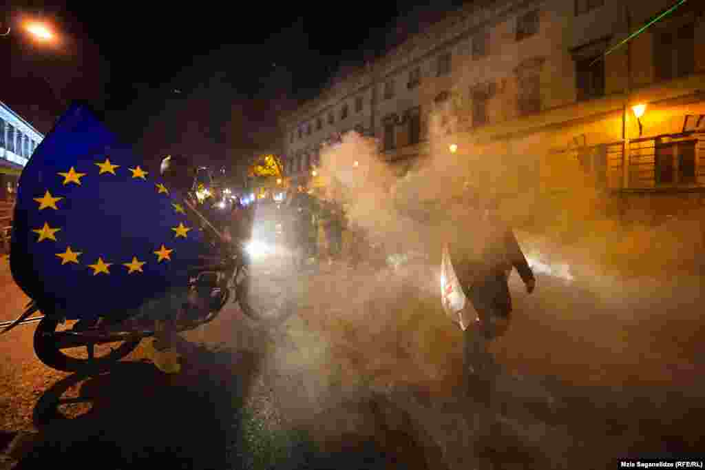 Georgian protesters demonstrate against last month&#39;s parliamentary elections on November 10.