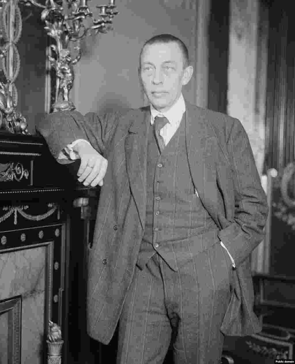 An undated portrait. After his emigration, Soviet officials labeled Rachmaninoff a "reactionary" and "an enemy of the Soviet government." His work as a composer dropped off sharply after leaving Russia, although he toured widely as a pianist.