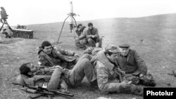 Nagorno-Karabakh -- Karabakh Armenian fighters rest near a battlefield in May 1992.