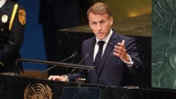 French President Emmanuel Macron speaks during the 81st United Nations General Assembly at the United Nations Headquarters in New York.