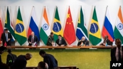 BRICS leaders at a summmit in Brasilia on November 14 (left to right): Chinese President Xi Jinping, Russian President Vladimir Putin, Brazilian President Jair Bolsonaro, Indian Prime Minister Narendra Modi, and South African President Cyril Ramaphosa 