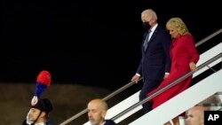 President Joe Biden and first lady Jill Biden arrive in Rome to attend the G-20 leaders meeting, October 29, 2021.