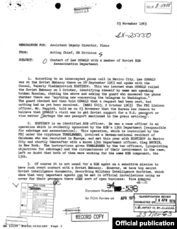 Повідомлення резидентури ЦРУ в Мехіко про контакт Освальда з Валерієм Костіковим