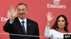 Azerbaijani President Ilham Aliyev (left) and his wife, Mehriban Aliyeva, the country's vice president, at the 2016 Azerbaijan Grand Prix.