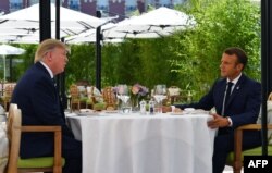 U.S. President Donald Trump (left) with French President Emmanuel Macron in Biarritz on August 24.