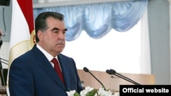 Tajik President Emomali Rahmon speaking during his annual address to parliament on April 20 