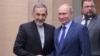 RUSSIA -- MOSCOW REGION, JULY 12, 2018: Ali Akbar Velayati, senior adviser to the Supreme Leader of Iran for international affairs, and Russia's President Vladimir Putin (L-R front) shake hands during a meeting at Novo-Ogaryovo residence. 