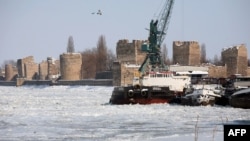 The Danube River has frozen over in the Serbian city of Smederevo.