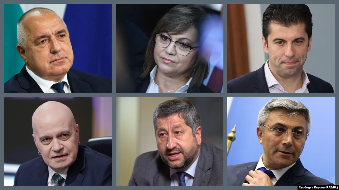 Колаж с лидерите на шест от седемте партии в парламента. 