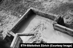 Drilling mud, a material used to keep drill bits cool and unclogged, photographed at an oil field in Aricesti.