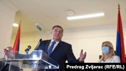 Član Predsjedništva i lider SNSD-a Milorad Dodik na konferenciji za novinare u Istočnom Sarajevu, 14. oktobar 2021