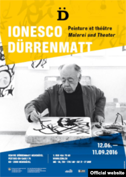 Afișul expoziției „Ionesco - Dürrenmatt. Pictură și teatru” de la Centrul Dürrenmatt, Neuchâtel, Franța, 2016.
