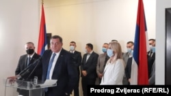 Milorad Dodik i Željka Cvijanović na konferenciji za medije u Istočnom Sarajevu, 14. oktobar 2021. 