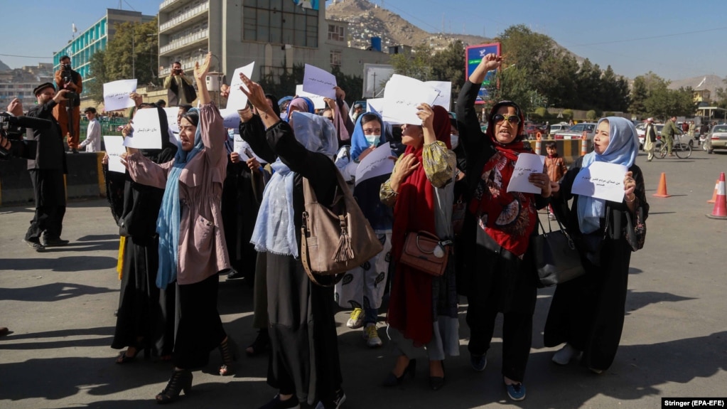 Afghan women protest in Kabul to demand that the Taliban administration allow the reopening of girls schools and ensure ample employment opportunities for women. (file photo)