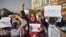 Afghan women protest against the Taliban's restrictions on their rights in Kabul on October 21.