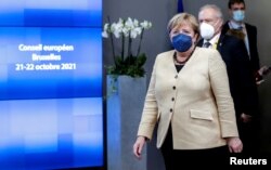 Канцлерка Німеччини Ангела Меркель на саміті Європейського Союзу. Брюссель, Бельгія. 22 жовтня 2021 року