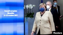 Cancelara germană Angela Merkel, Bruxelles, 21 octombrie 2021.