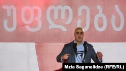 Грузия. Никанор Мелия. Саакашвили негиздеген Бирдиктүү улуттук кыймыл партиясынын төрагасы. Тбилисидеги митинг. 15-октябрь, 2021-жыл.