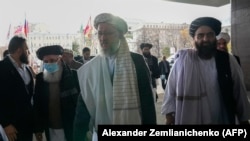 Taliban officials arrive in Moscow for a conference in October 2021. The Taliban-led government hasn't made appointments of diplomatic representatives to most Afghan diplomatic missions abroad. 
