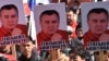 Supporters of Ata-Meken party leader Omurbek Tekebaev rally for his release in Bishkek in April.