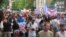 LGBT supporters march in Bucharest on June 9.