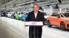 Hungarian Prime Minister Viktor Orban addresses workers at the car-manufacturing plant of Audi Hungaria Kft., an affiliate of German carmaker Audi AG, in Gyor, Hungary, in 2020.
