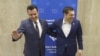 Greek Prime Minister Alexis Tsipras (right) meets with Macedonian Prime Minister Zoran Zaev at the EU-Western Balkans summit in Sofia on May 17.