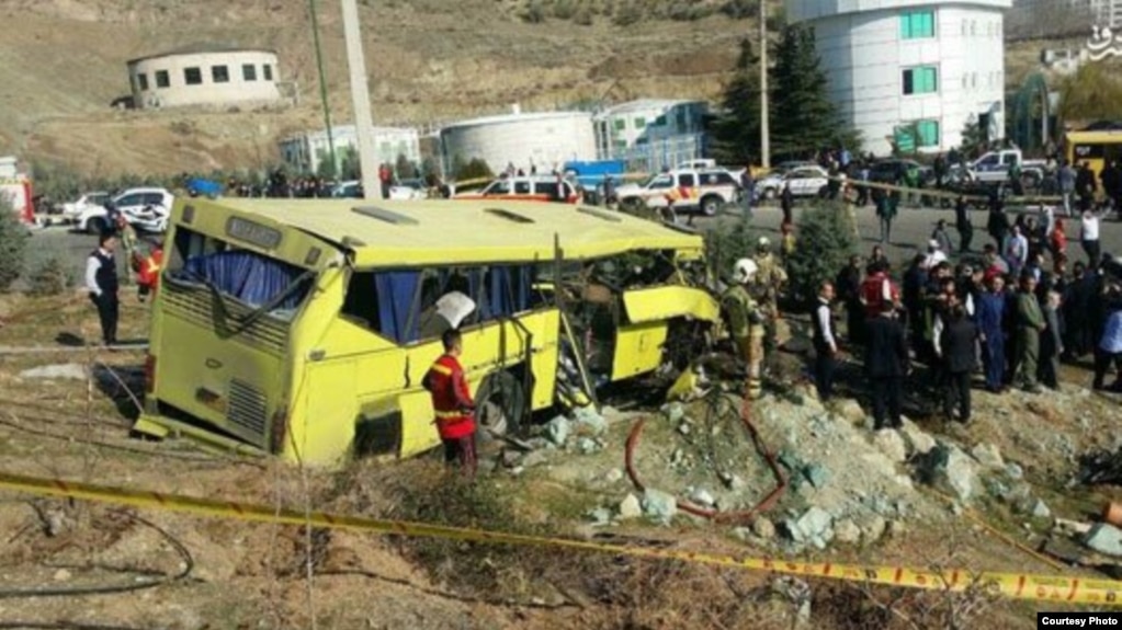 A photo of the university bus after the crash was posted on social media, December 25
