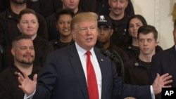 دونالد ترمپ رئیس جمهور امریکا در جریان سخنرانی در قصر سفید. April 18 2019