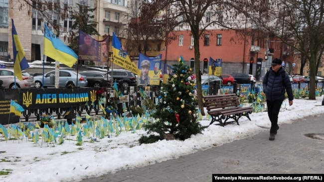 Алея пошани з прапорцями пам’яті на одній з центральних алей Дніпра