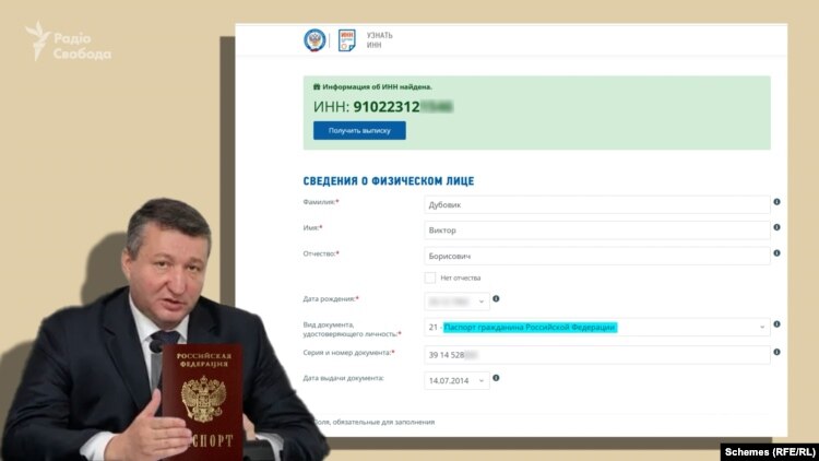 Батько Віктора Дубовика має російський паспорт та прив'язаний до нього індивідуальний податковий номер