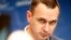 Ukrainian filmmaker Oleh Sentsov attends a press conference at the European Council in Strasbourg on October 2.