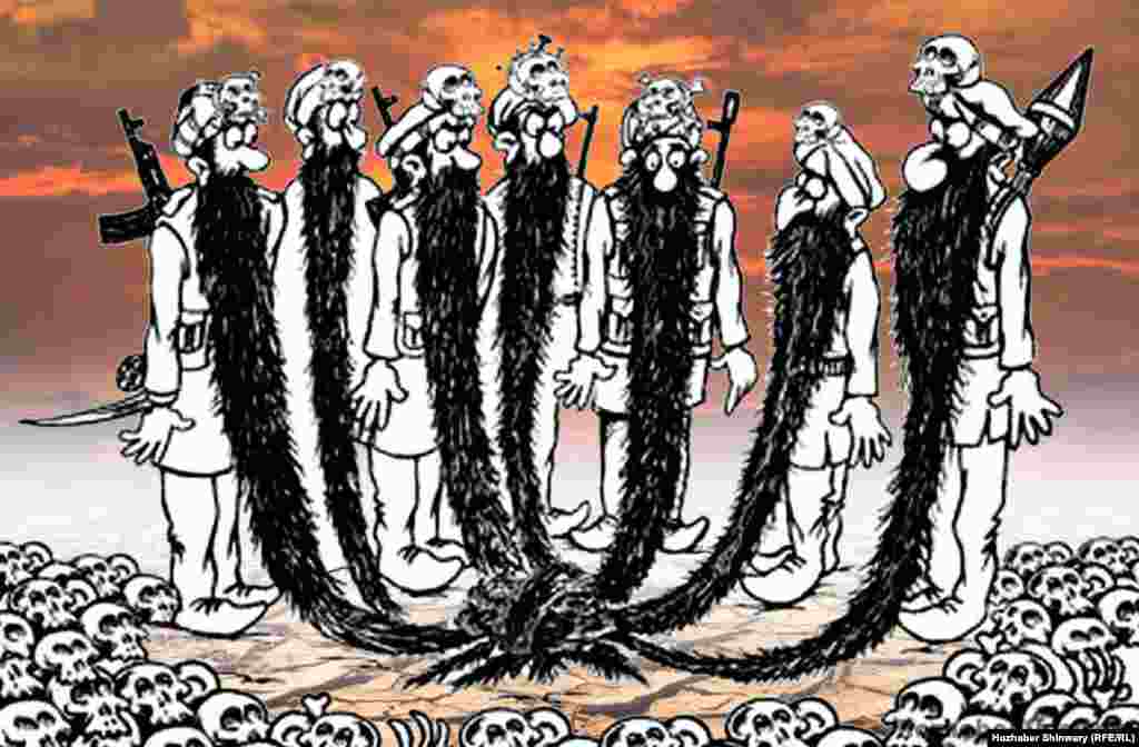 Shinwary&#39;s depiction of the warlords&#39; coalition after the demise of the Taliban regime in late 2001.